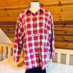 VJ Woman Vintage 90s Red Plaid Button Up Long Sleeve Shirt Cabincore Size 2X